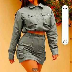 Shein flap pocket drawstring hem jacket and flap pocket side skirt , size medium